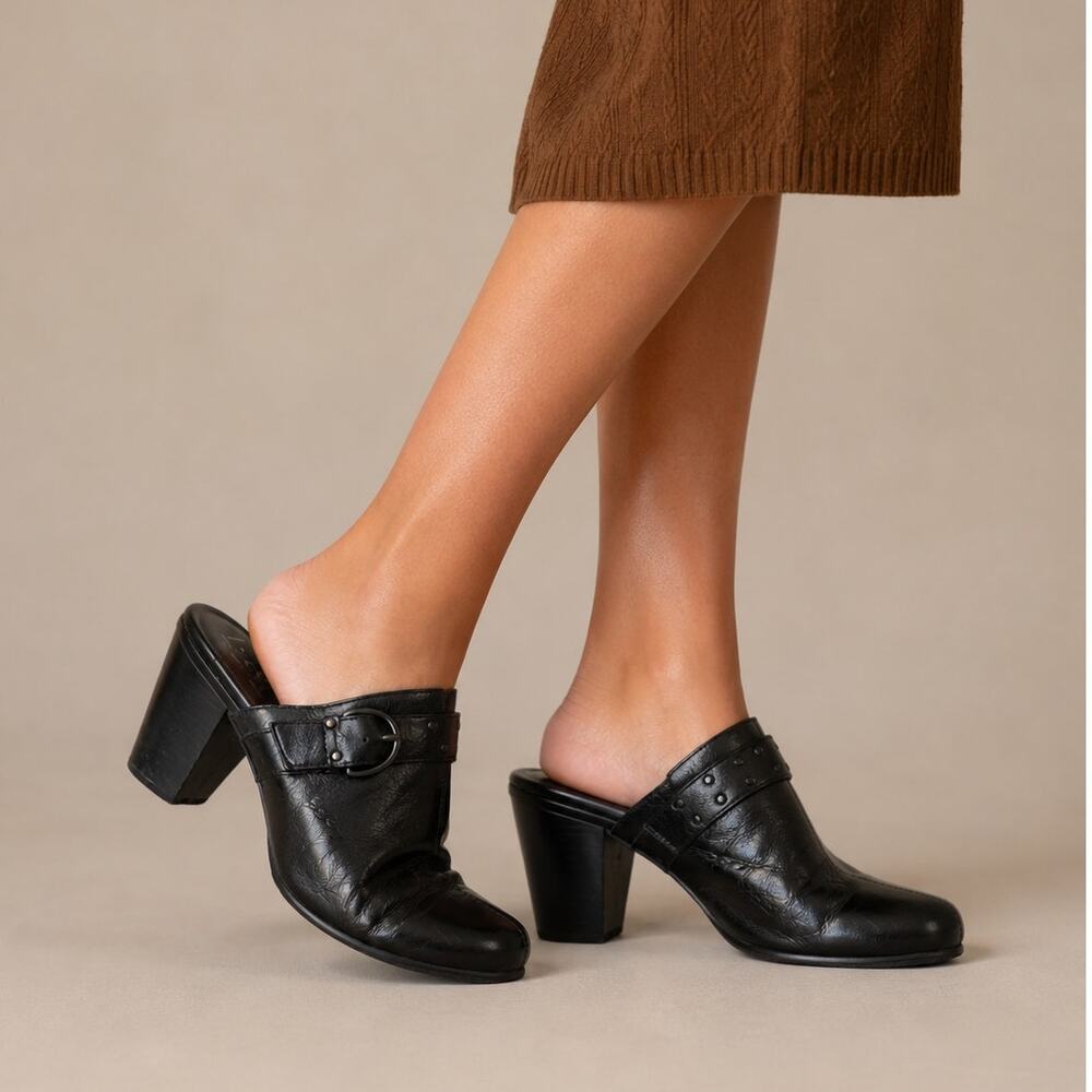 BOC Black Patent Leather Clog Mule Womens 9 Fall Casual Heels Boho Slip On